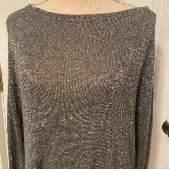 C&C CALIFORNIA TOP LONG SLEEVE TEE SILVER METALLIC BOAT NECK BATEAU SIZE S - Picture 2 of 10